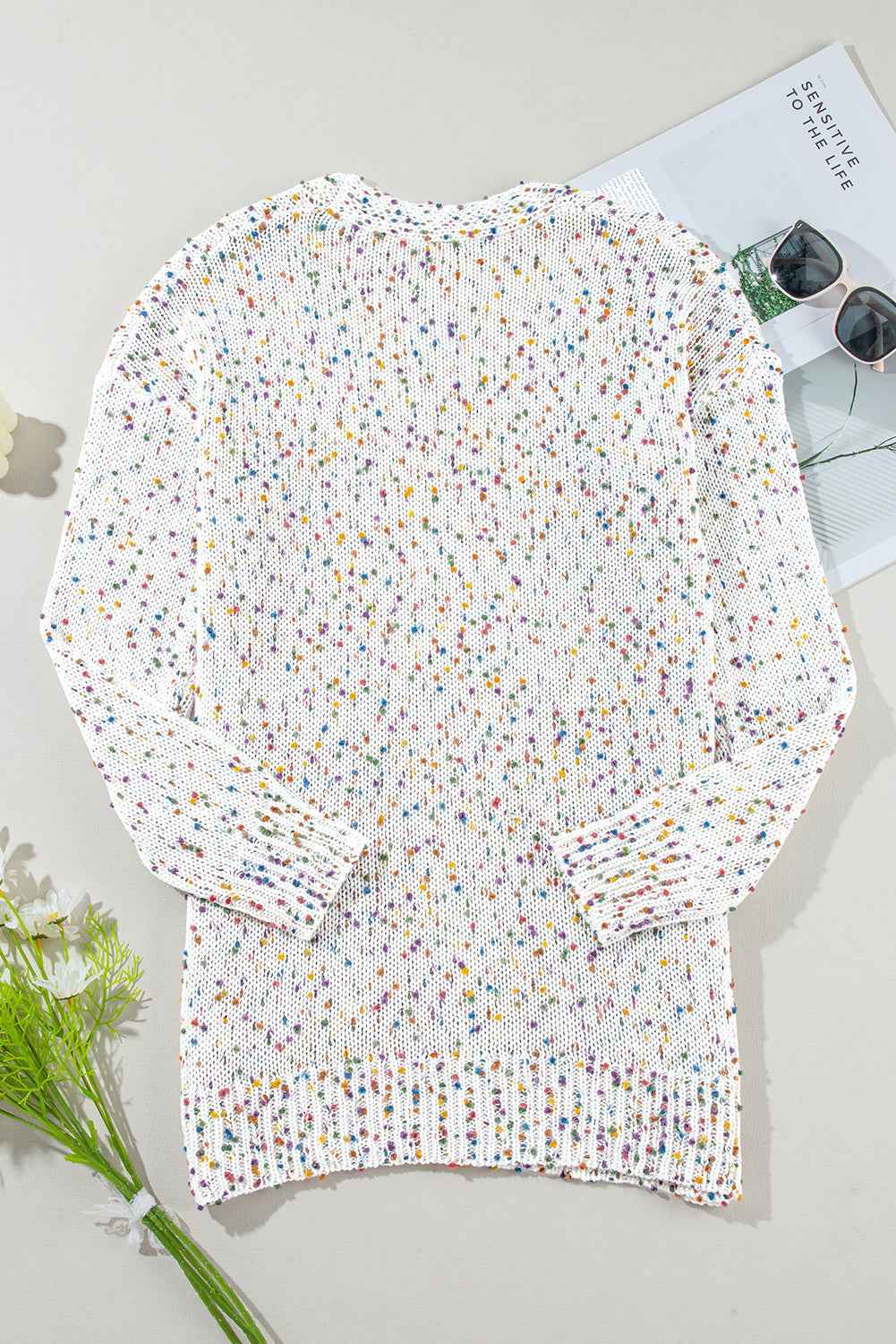 Ailany Confetti Rib Knit Long Sleeve Cardigan