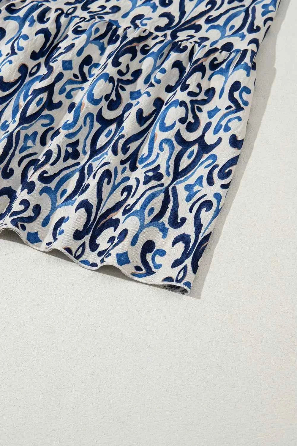 Smocked Printed Square Neck Boho Tiered Midi Dress