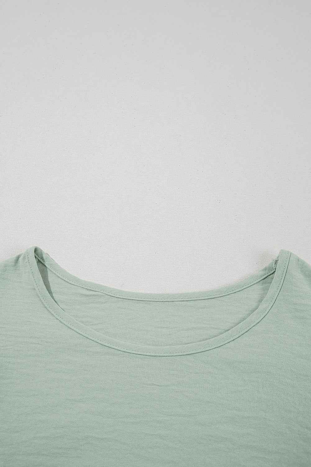 Clearly Aqua Solid Color Ruffle Sleeve Crinkled Blouse