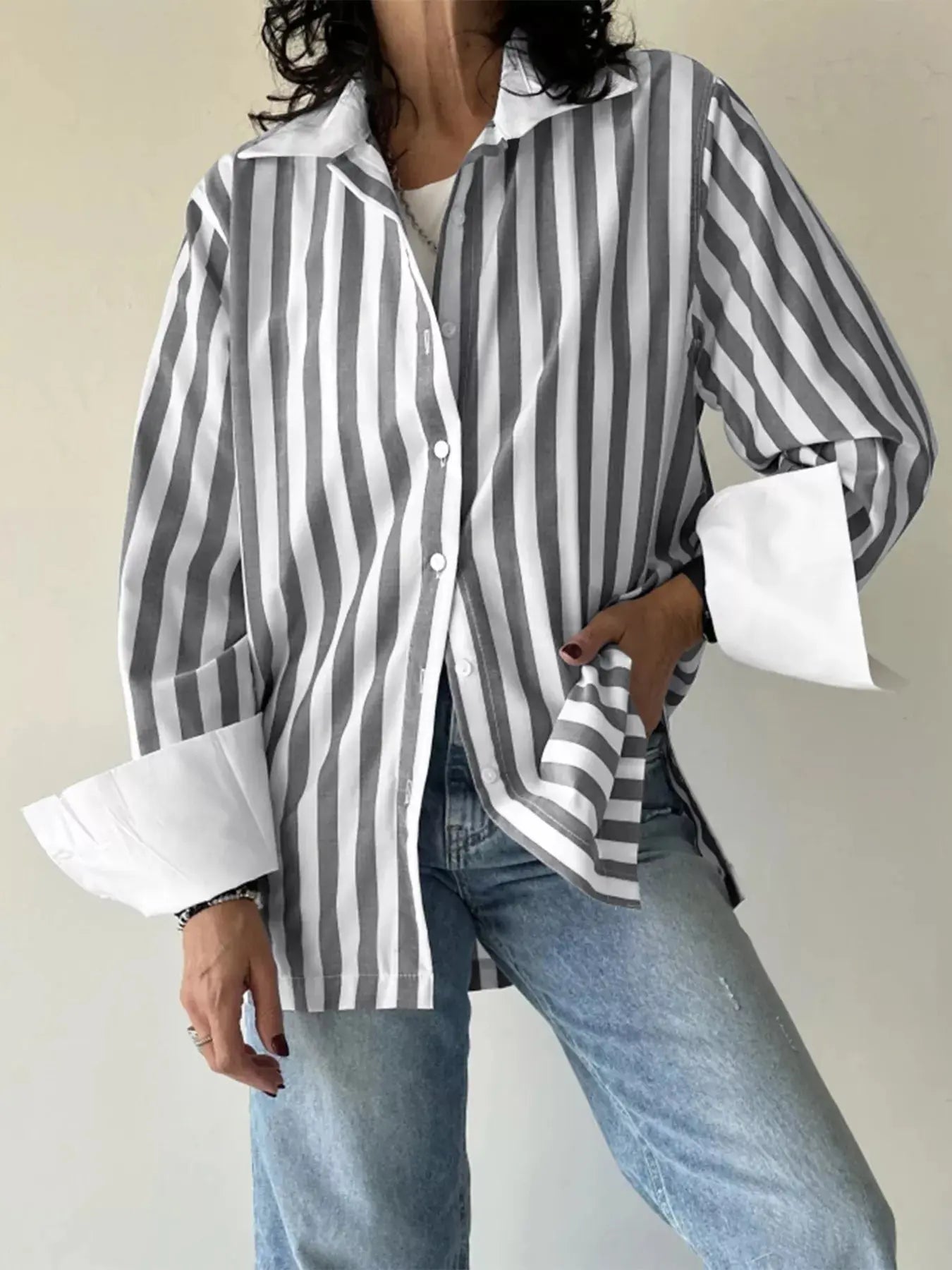 Striped Oversized Button Up Blouse