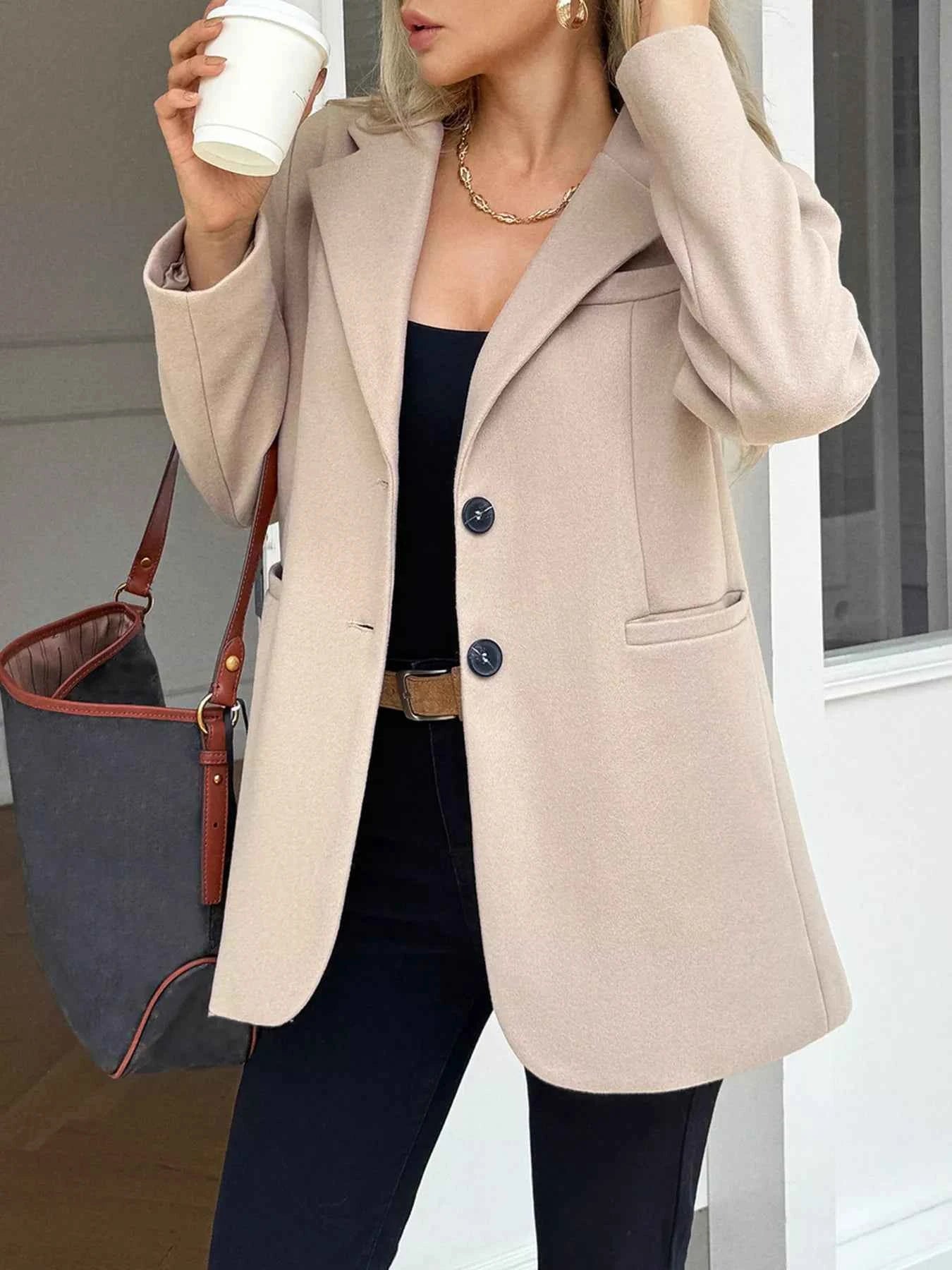 Lapel Collar Button Up Blazer