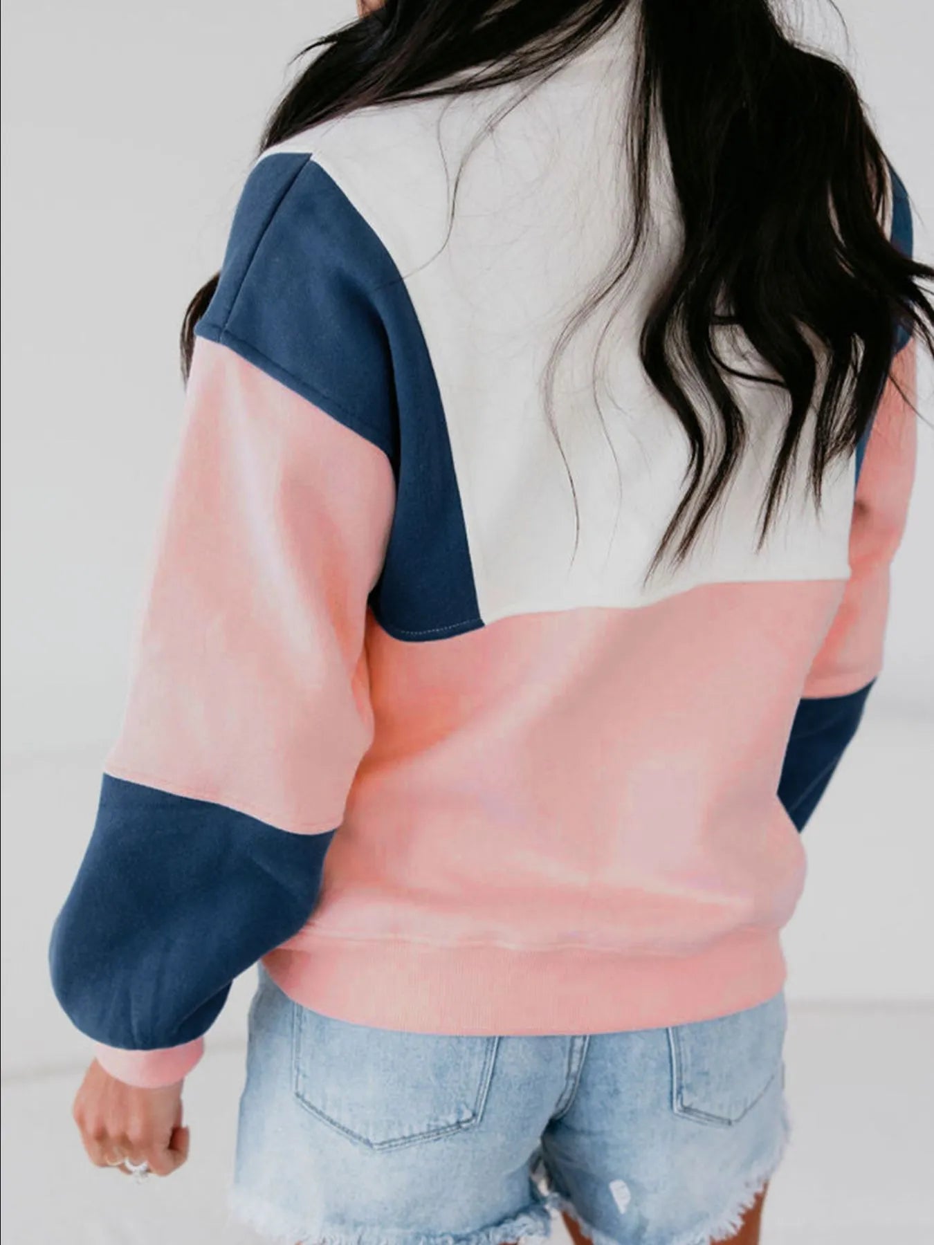 Colorblock Patchwork Half Button Women's Sweatshirt