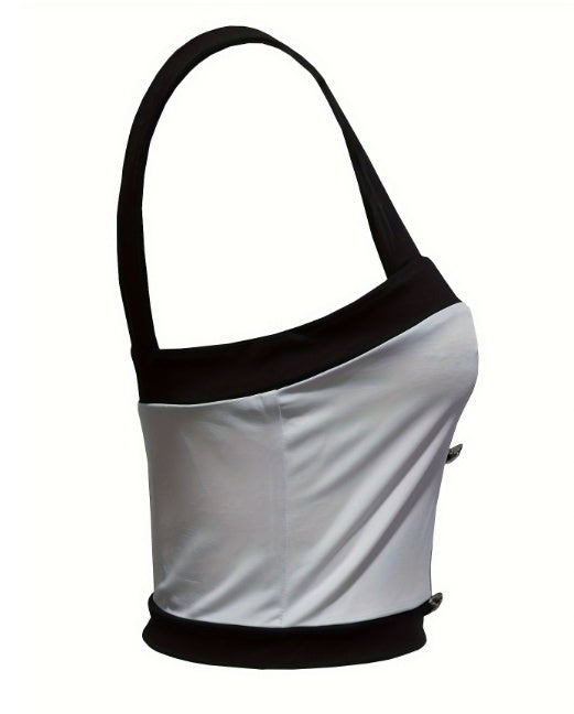 Women's Color Block Slim Fit Vest - Square Neck Sleeveless Women's Top - The Eggy's store