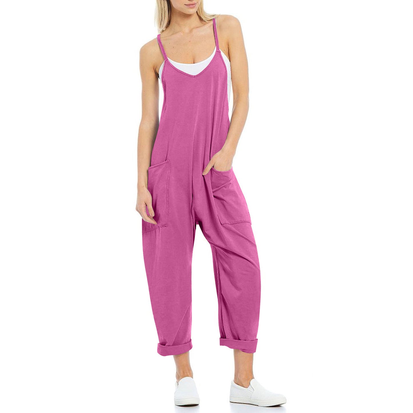 Women's Knitted One-Piece Trousers with Pocket and Spaghetti Straps - The Eggy's store