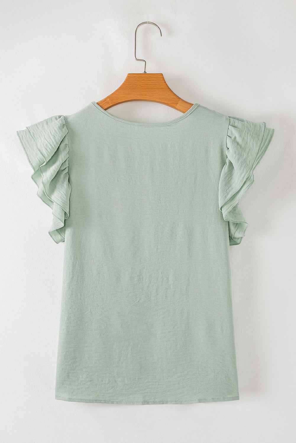 Clearly Aqua Solid Color Ruffle Sleeve Crinkled Blouse
