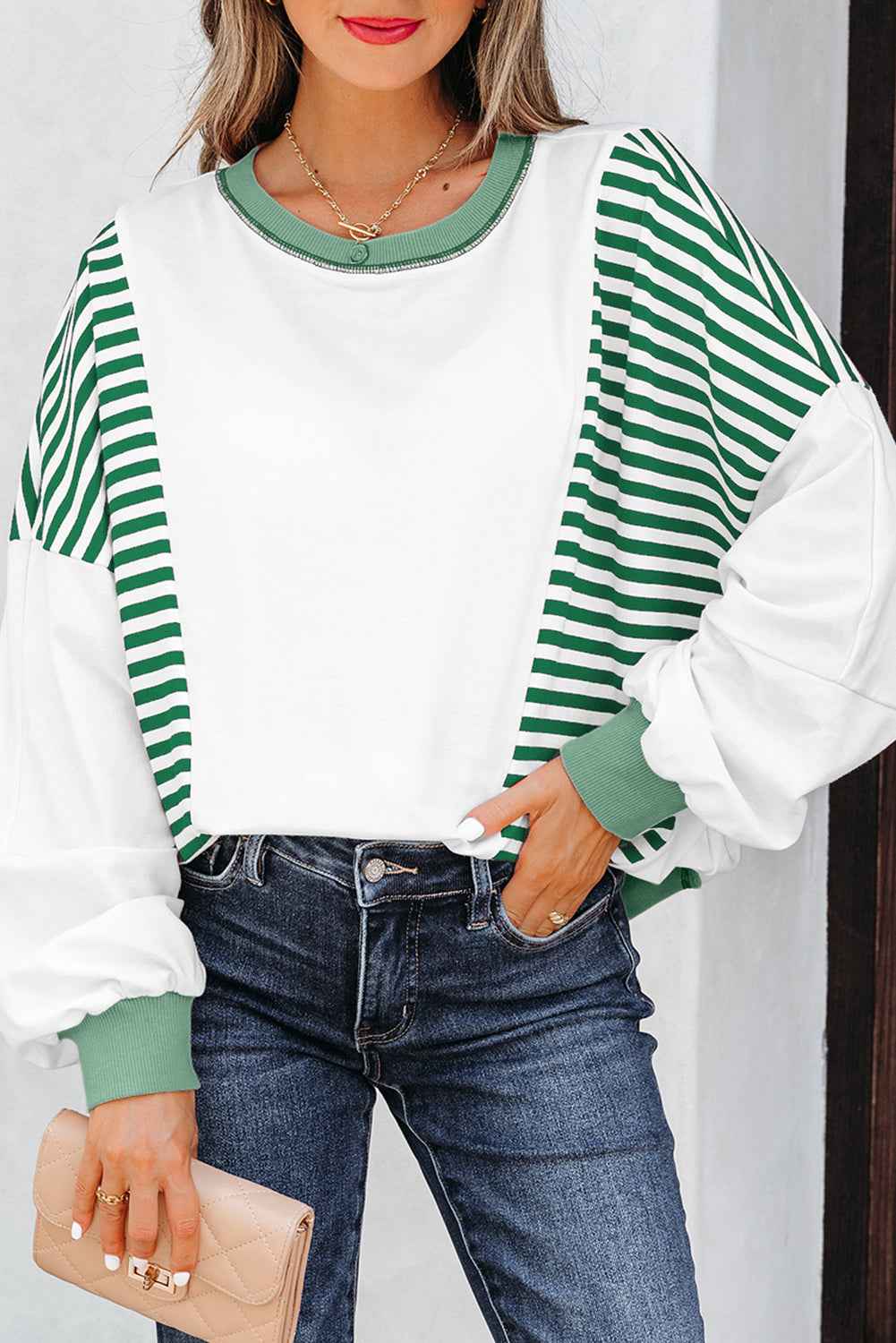 Stripe Colorblock Patchwork Contrast Stitch Sweatshirt