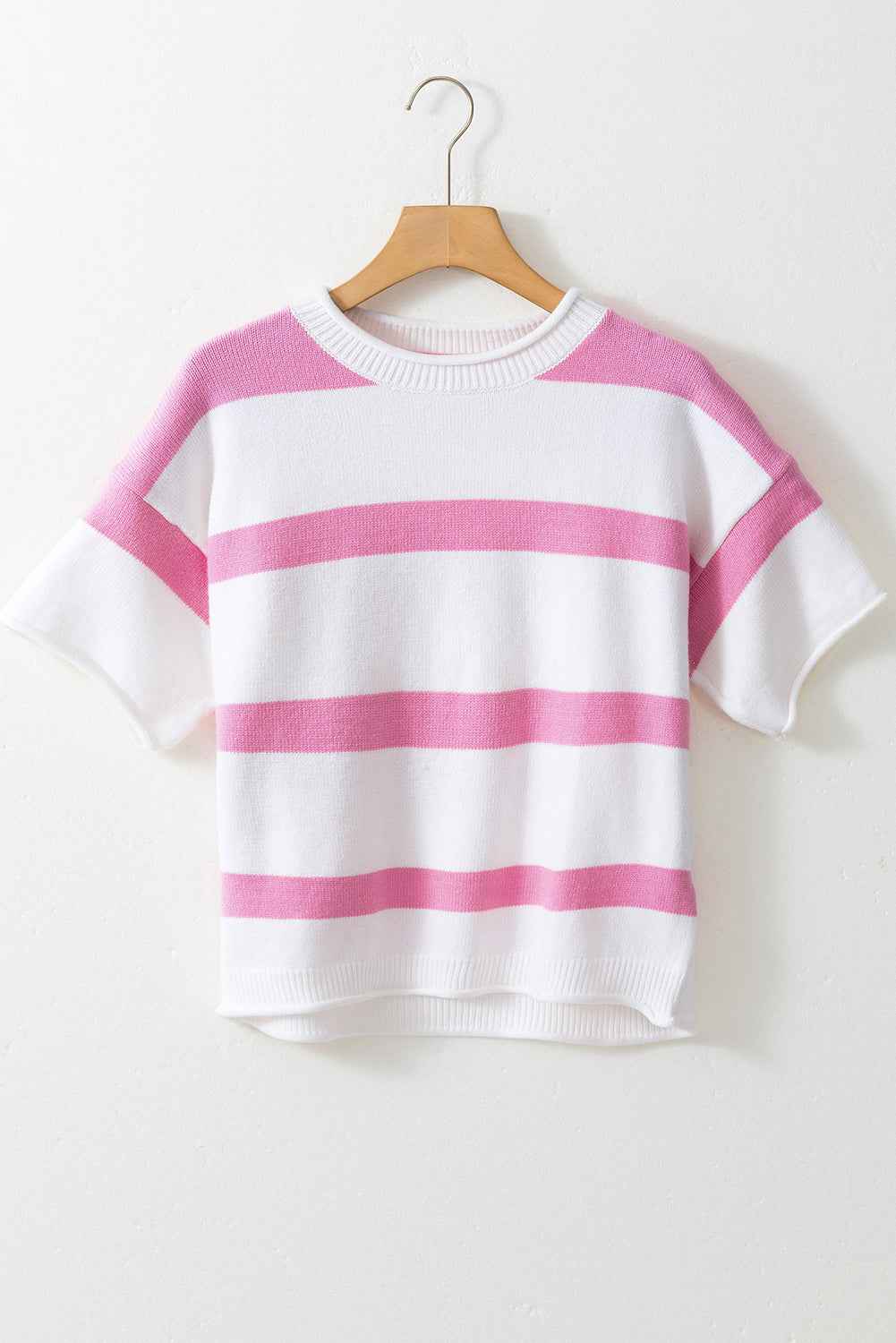 Stripe Knit Dropped Short Sleeve Sweater