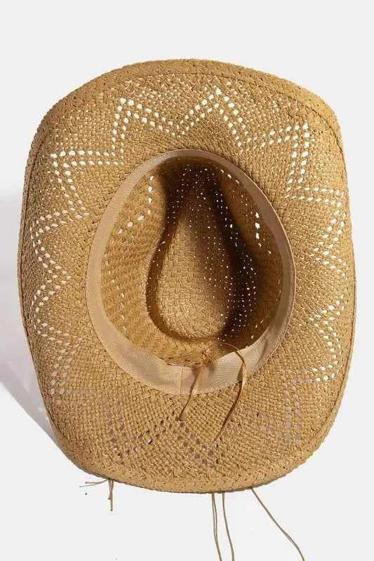Fame Mixed Beaded Strap Western Fedora Straw Hat