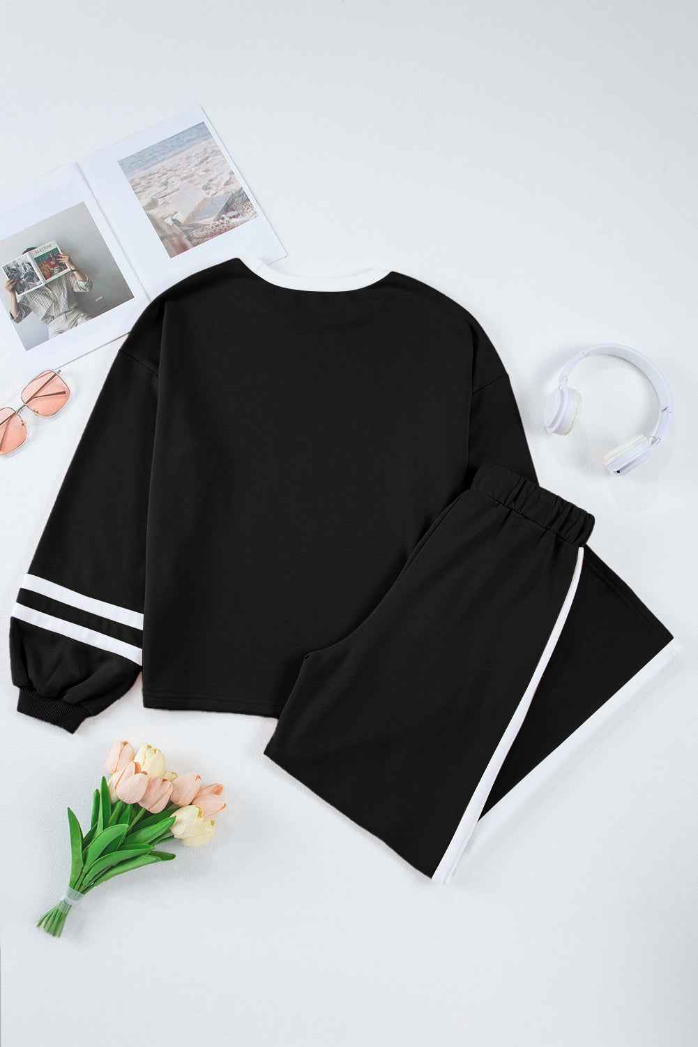 Varsity Stripe Patchwork Pullover and Pant Set