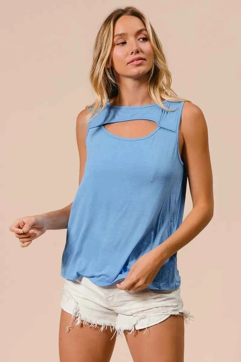 BiBi Rayon Span Knit With Cut Out Front Sleeveless Top