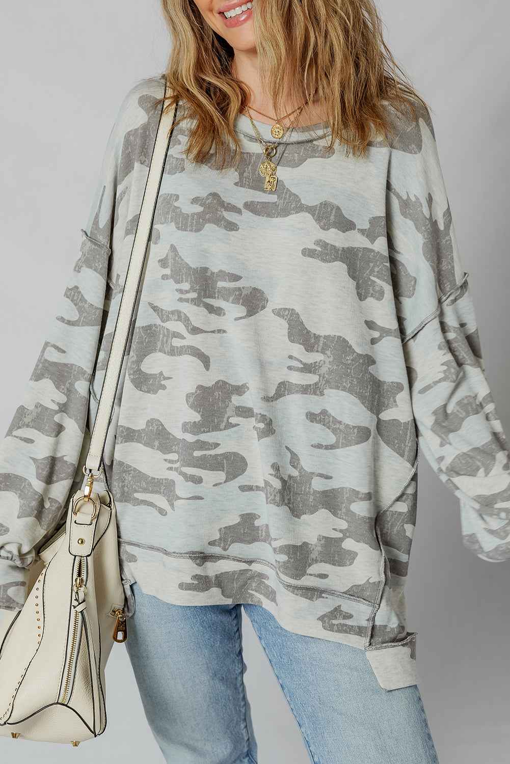 Retro Camouflage Exposed Seam Sweatshirt