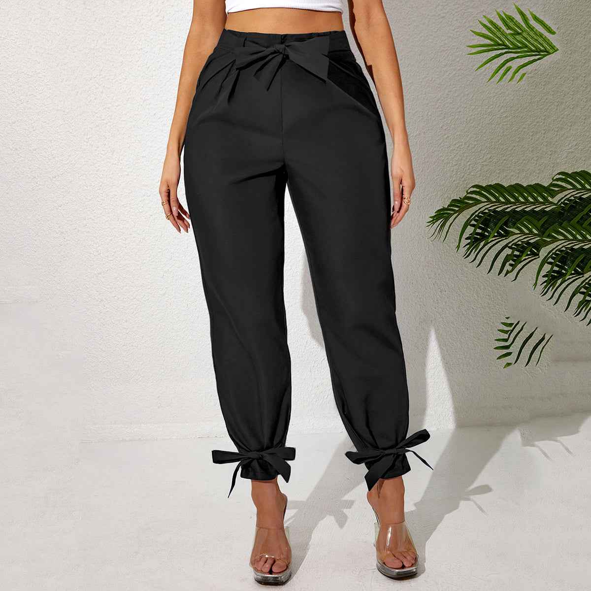 Plus Size Ankle Strap With Fungus Edge Casual Women's Pants