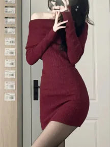 Off-shoulder Knit Dress Women