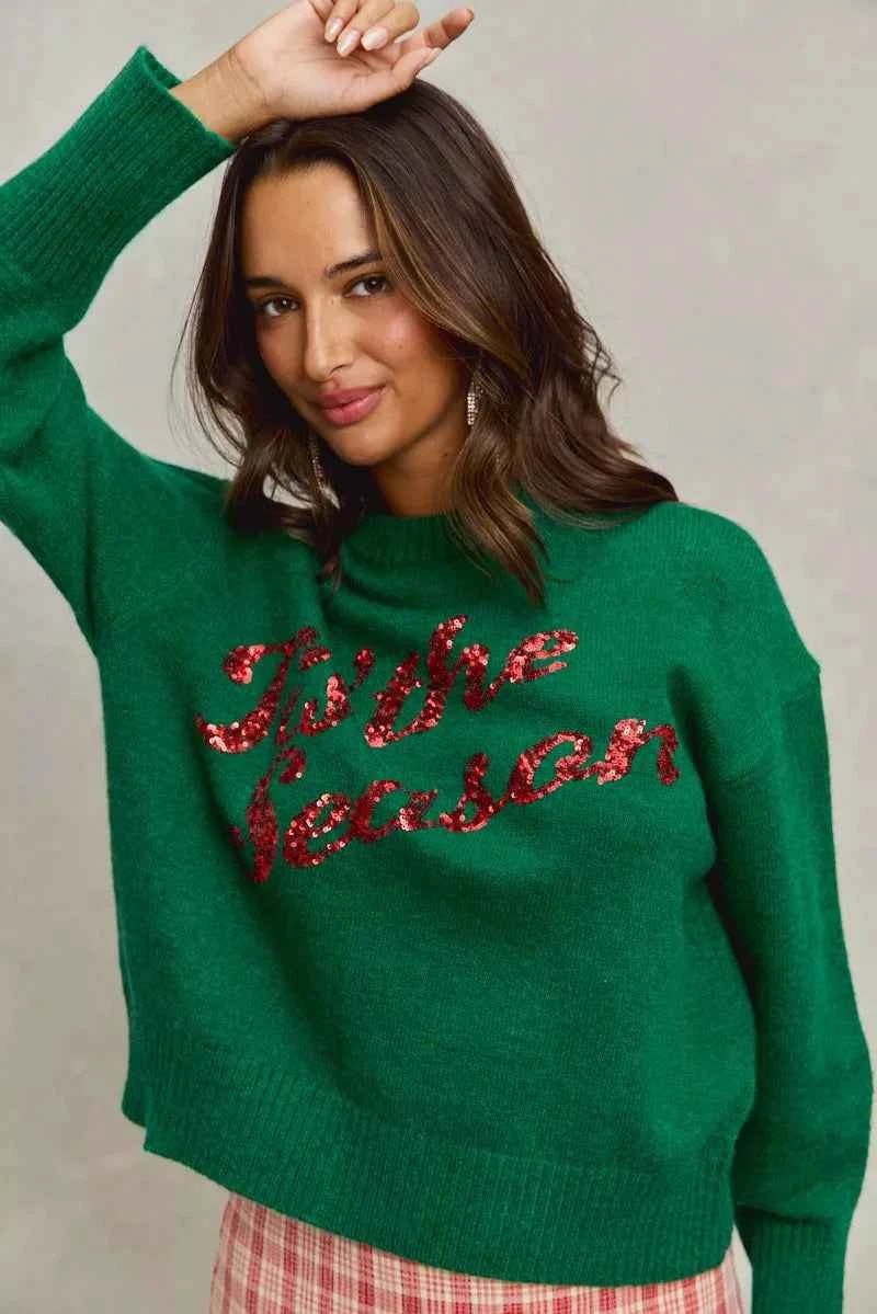 SO ME Sequins Lettering Christmas Holiday Sweater