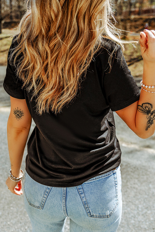 Black Rhinestone XOXO Heart Graphic Crewneck T-Shirt