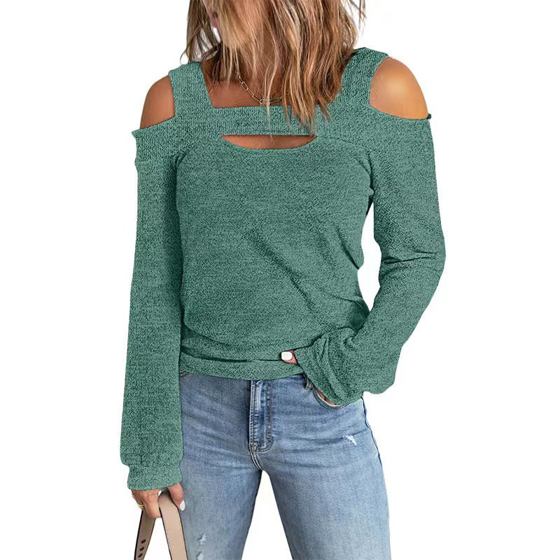 Womens Cold Shoulder Top Cut Out Long Sleeve Basic T Shirts Casual Blouse Tshirts - The Eggy's store