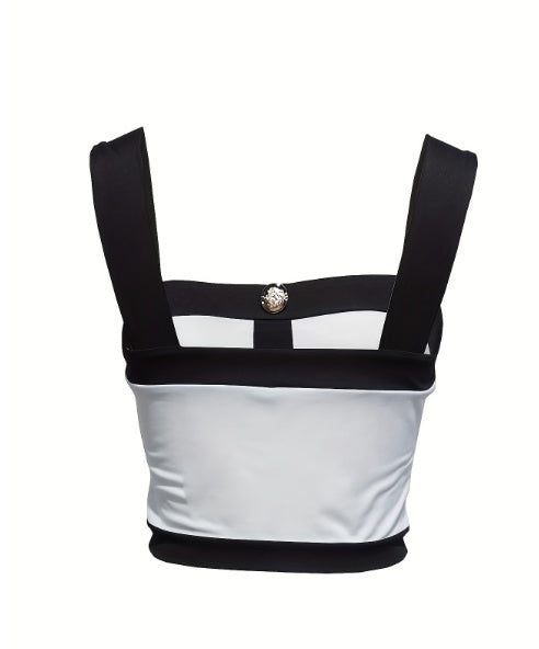 Women's Color Block Slim Fit Vest - Square Neck Sleeveless Women's Top - The Eggy's store