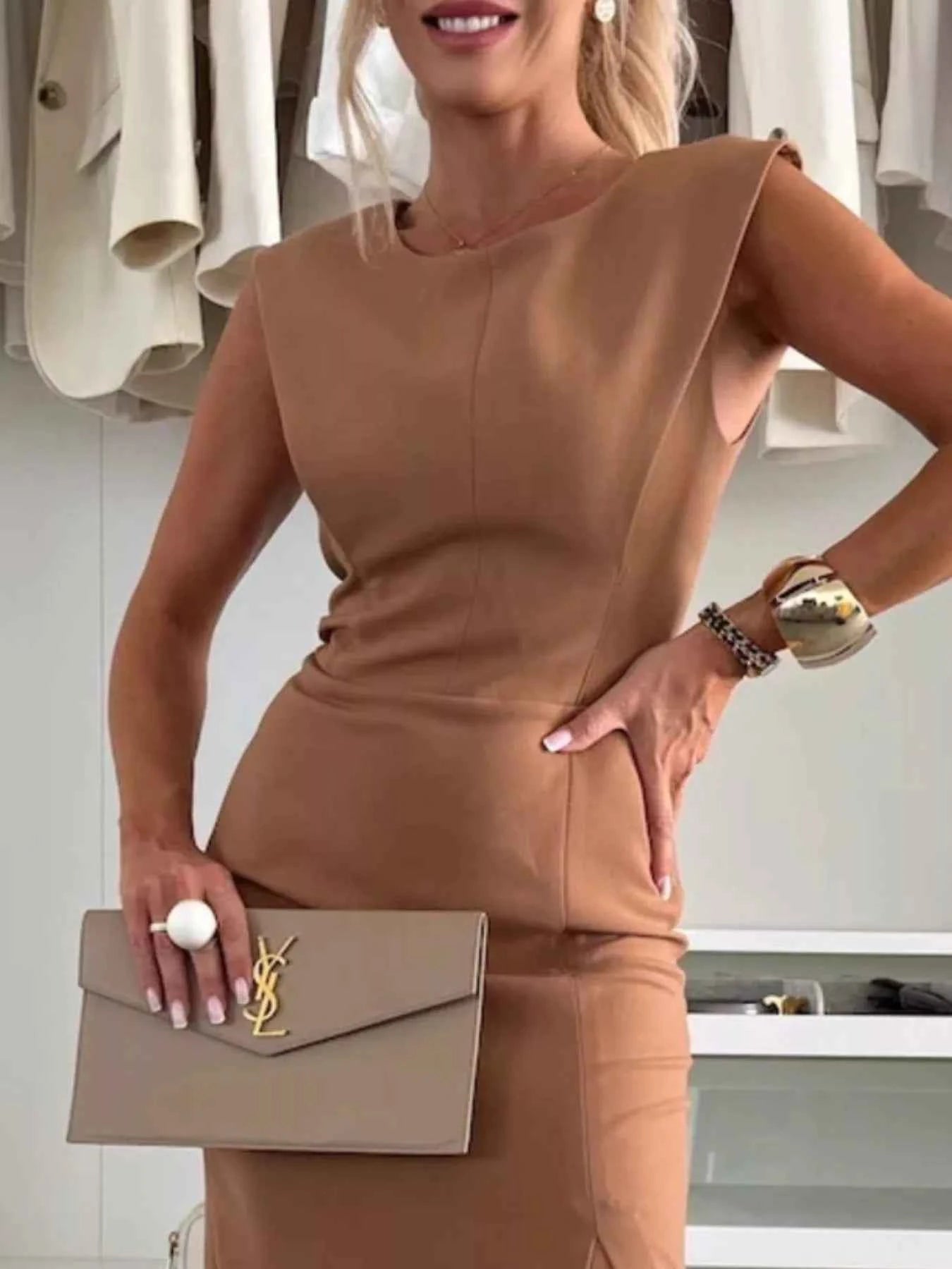 Full Size Slit Round Neck Sleeveless Dress Plus Size