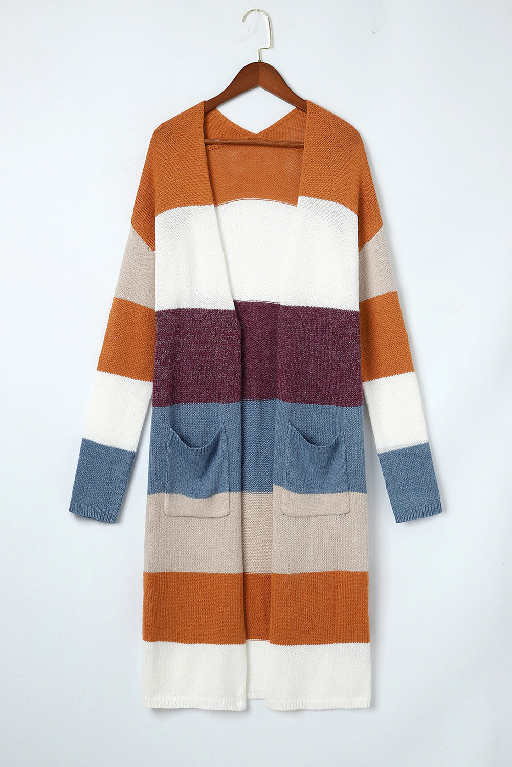 Multicolor Knitted Color Block Open Front Long Cardigan - The Eggy's store
