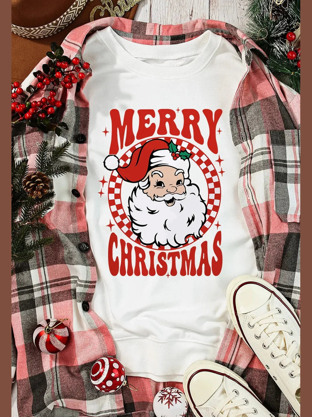 Santa Graphic Round Neck Long Sleeve Sweatshirt