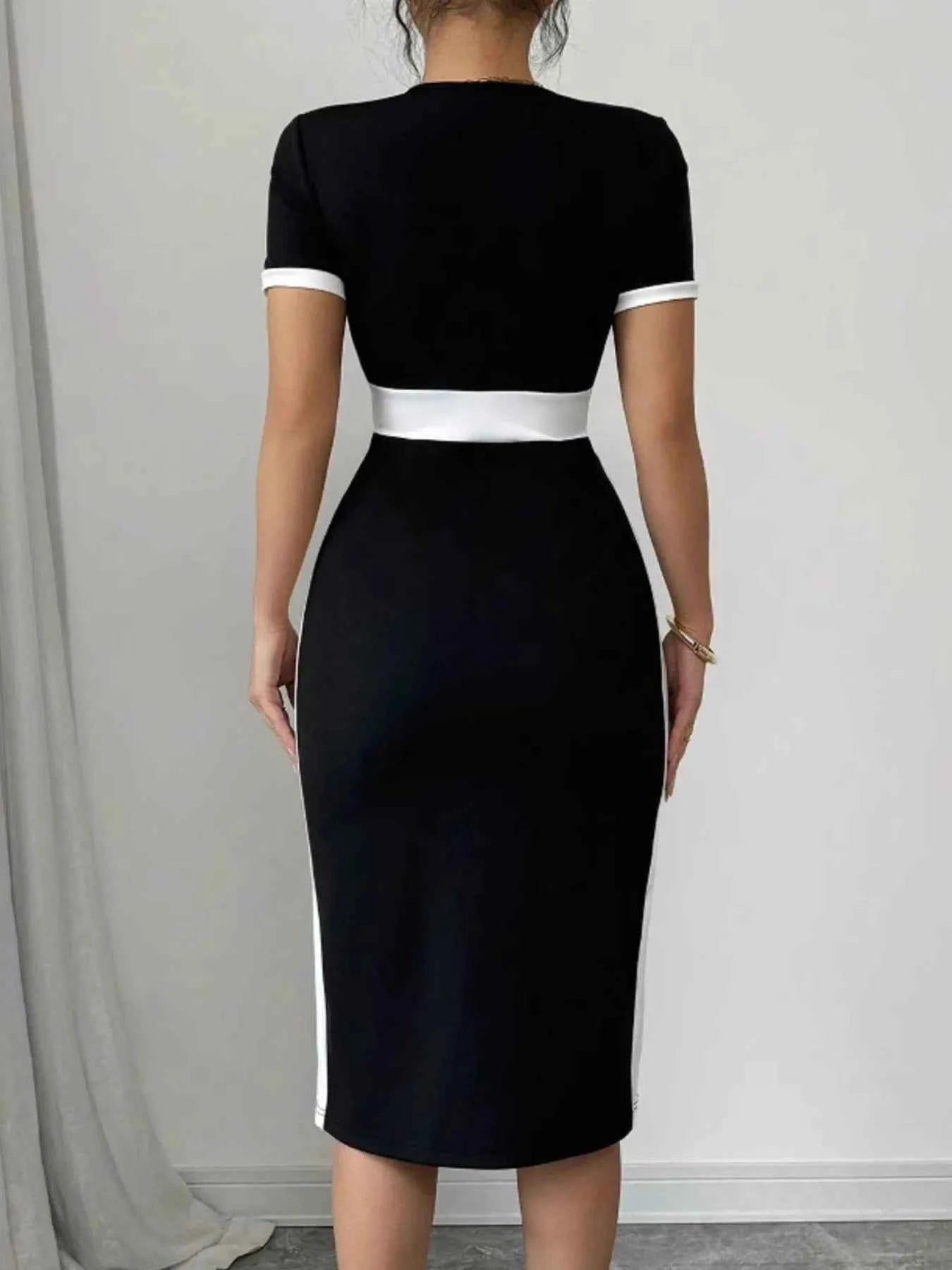 Two-Tone Short Sleeve Bodycon Dress