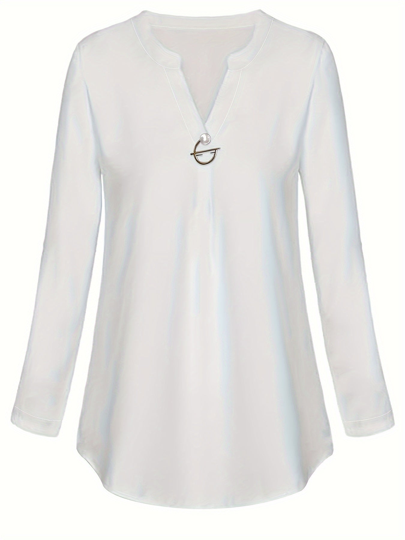 Women's Pearl Button Blouse - Long Sleeved Casual Versatile Top - The Eggy's store