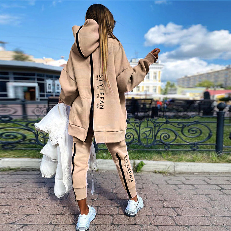 Long Hoodie Sweatsuit Jogger Pantsuit - Comfortable Outfit - The Eggy's store