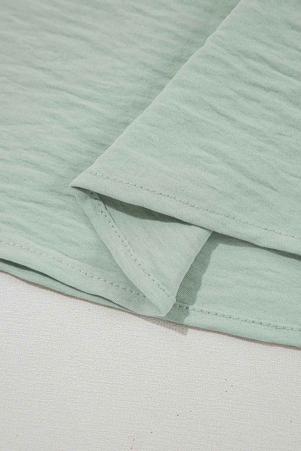 Clearly Aqua Solid Color Ruffle Sleeve Crinkled Blouse