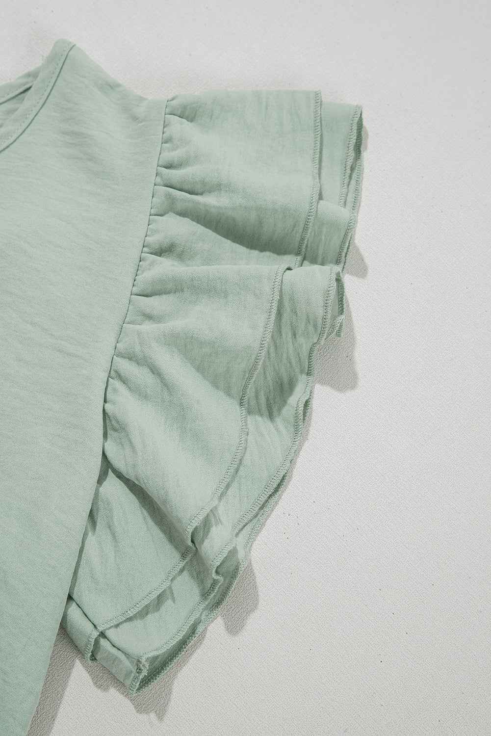 Clearly Aqua Solid Color Ruffle Sleeve Crinkled Blouse