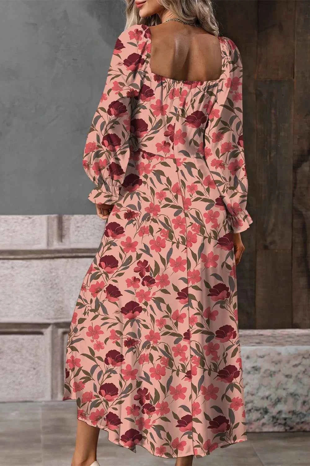 Floral Print Flounce Sleeve Midi Dress