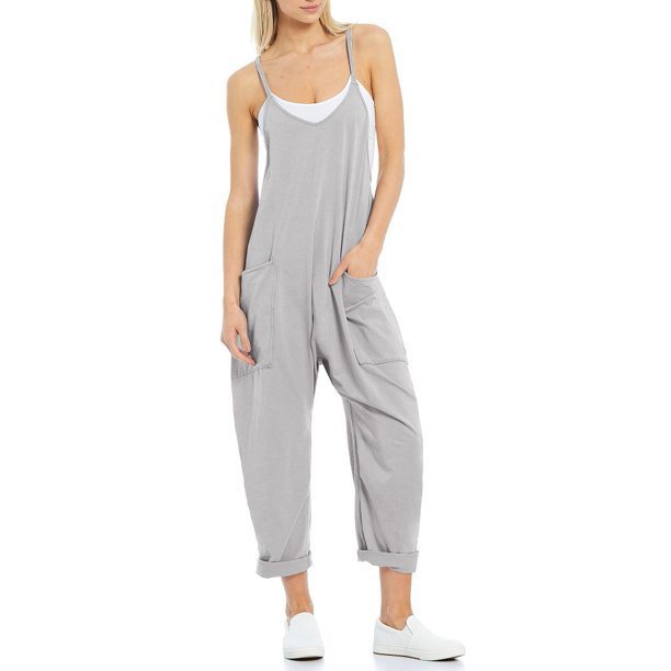 Women's Knitted One-Piece Trousers with Pocket and Spaghetti Straps - The Eggy's store