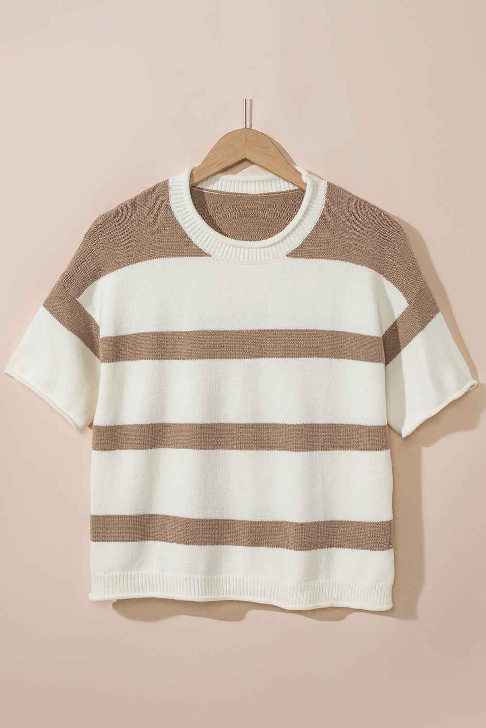 Stripe Knit Dropped Short Sleeve Sweater