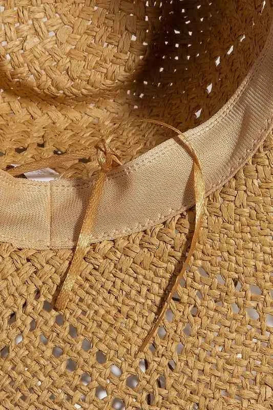 Fame Mixed Beaded Strap Western Fedora Straw Hat