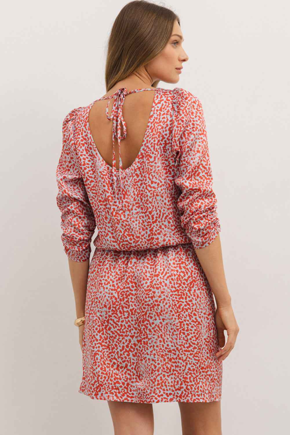 Tomato Red Leopard Print Side Slit Mini Dress