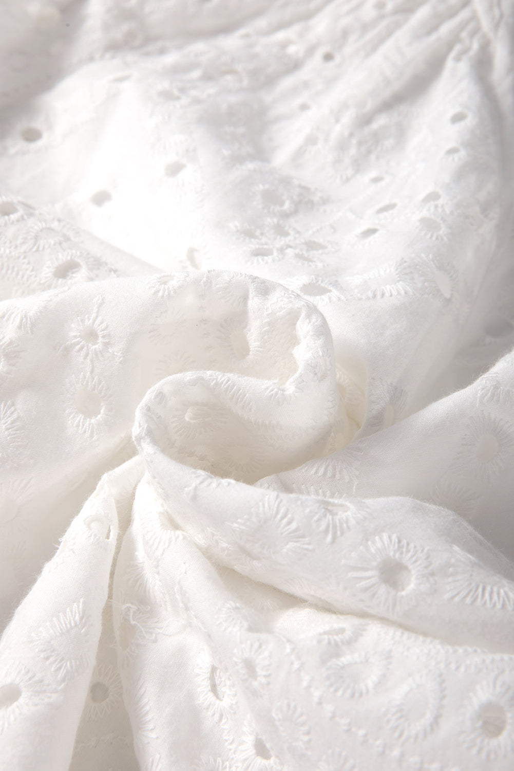 White Eyelet Embroidered Puff Sleeve V Neck Blouse - The Eggy's store