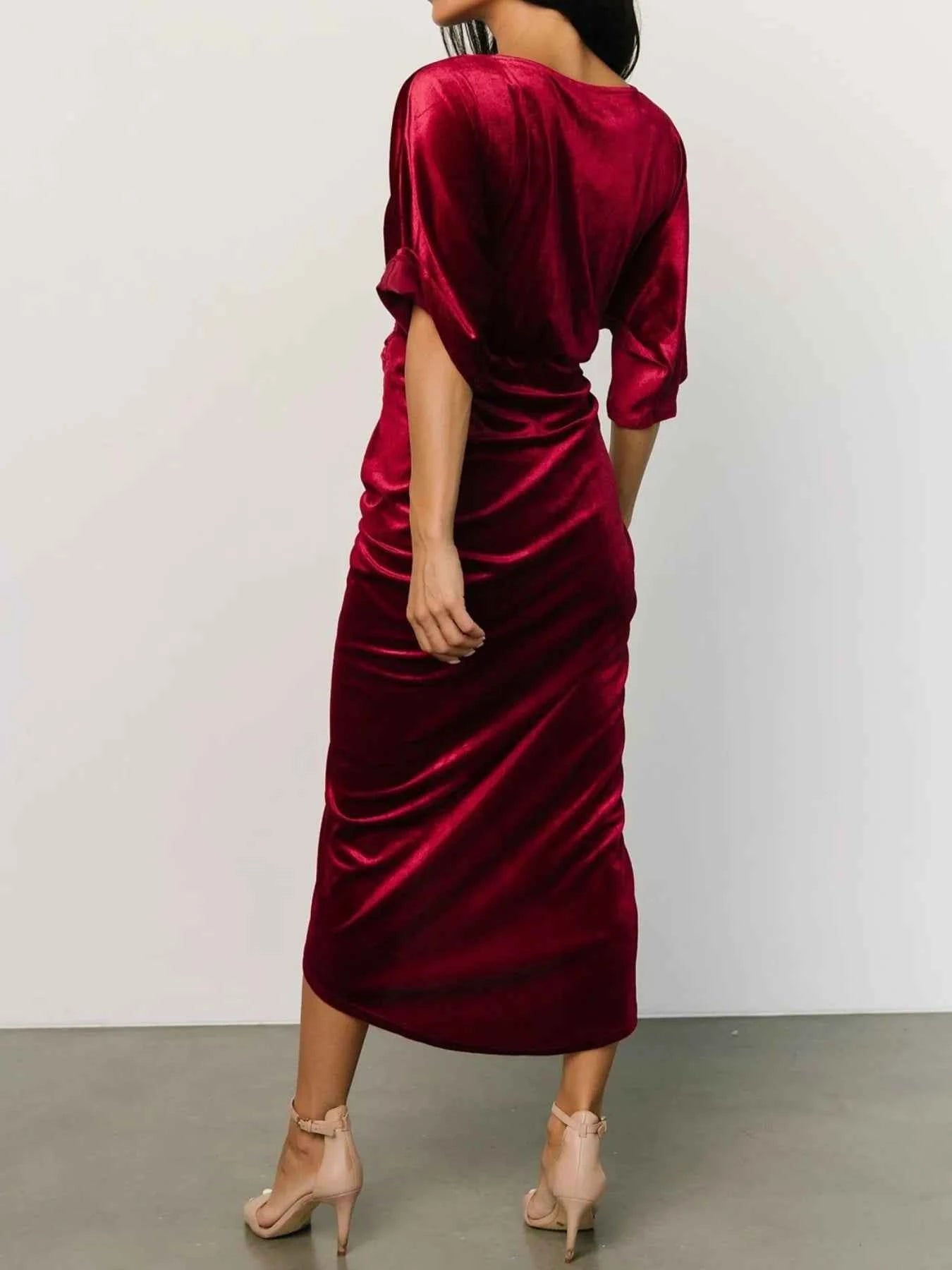 Ruched Surplice Half Sleeve Dress