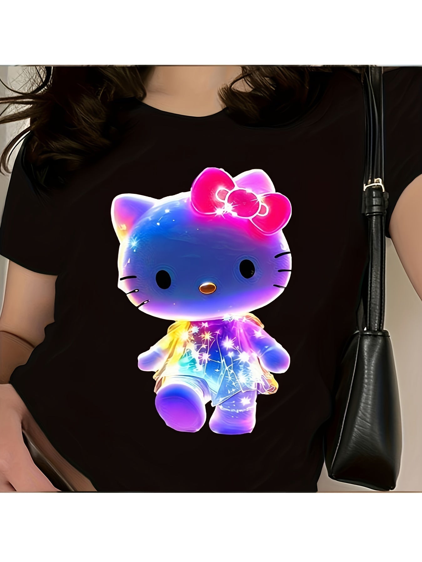 Cute Hello Kitty Neon Glow Graphic Women's T-shirt