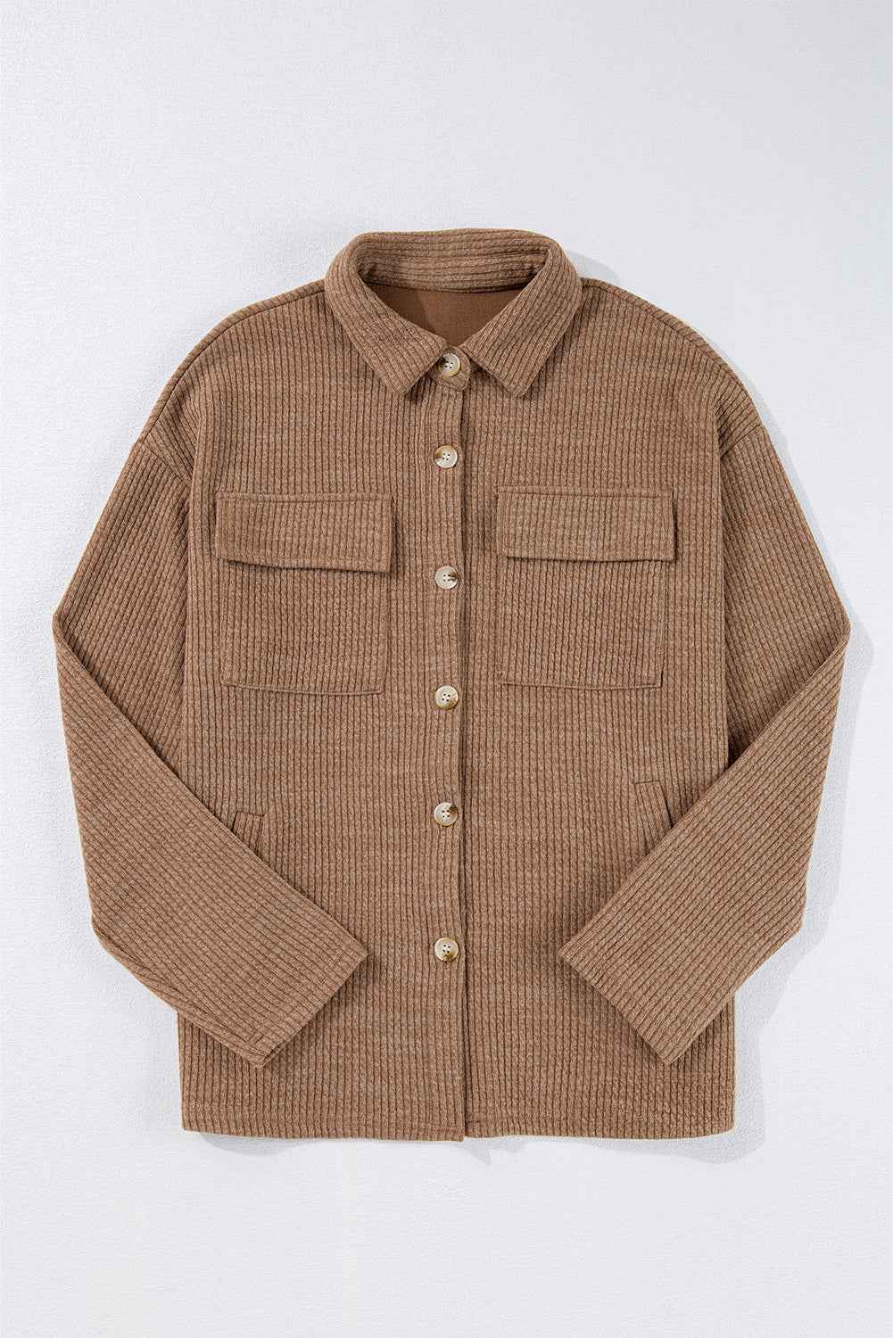 Solid Corduroy Button-Up Long Sleeve Jacket