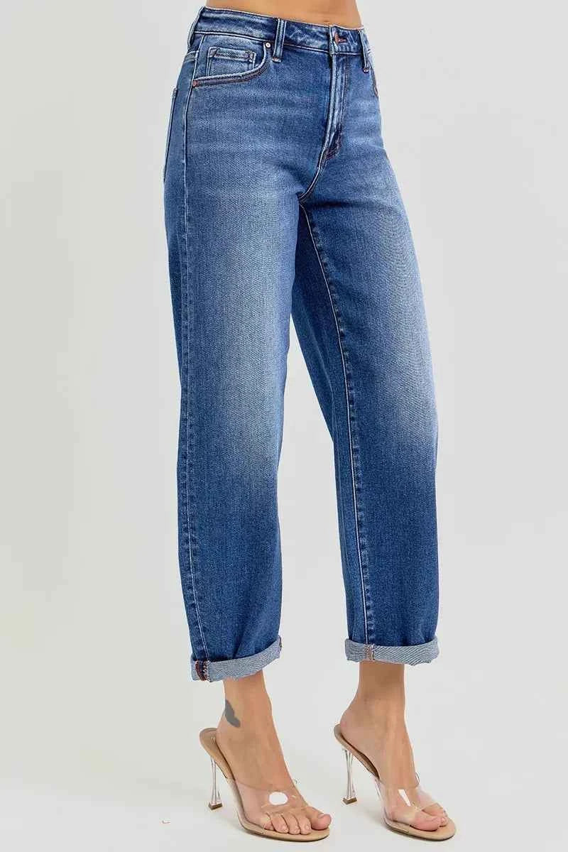 RISEN Full Size High Rise Crop Mild Barrel Jeans Plus Size