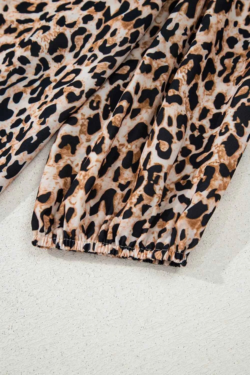 Leopard Notched Half Sleeve Blouse