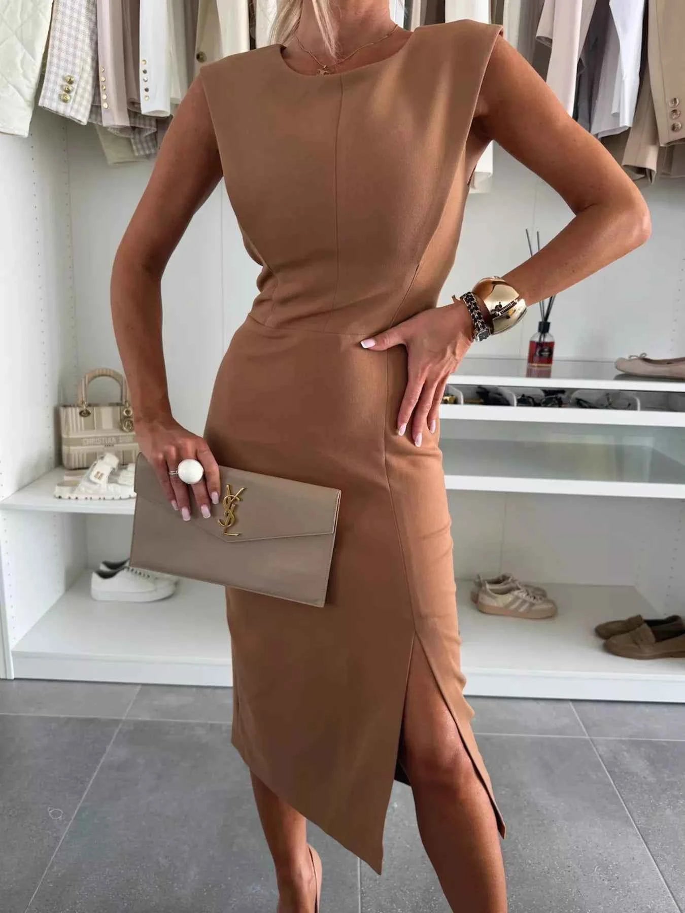 Full Size Slit Round Neck Sleeveless Dress Plus Size