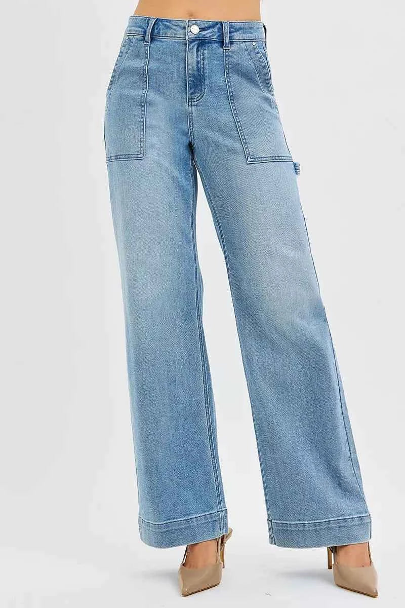 RISEN Full Size High Rise Straight Leg Jeans with Front Pockets Plus Size