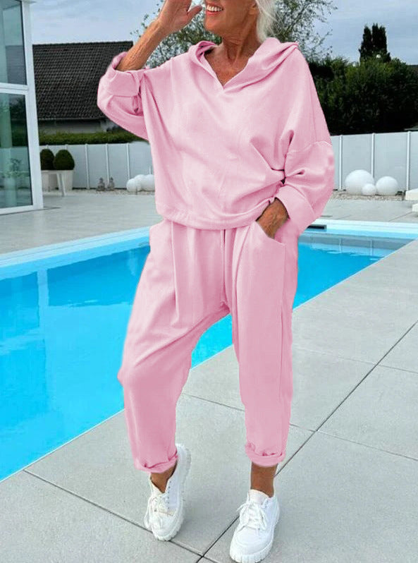 Solid Color Women's Sweatsuit Two-piece Hooded Set - The Eggy's store