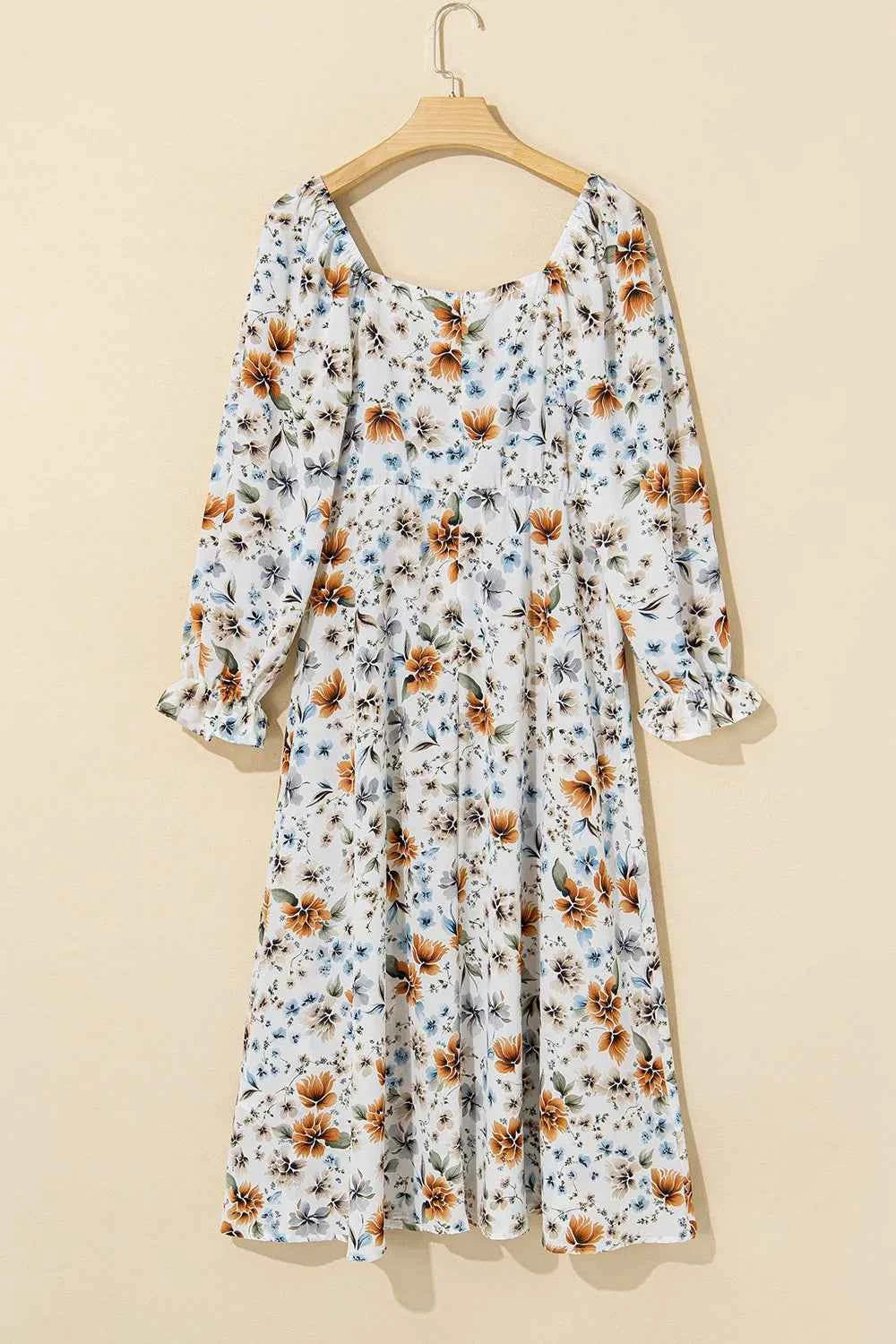 Floral Print Flounce Sleeve Midi Dress