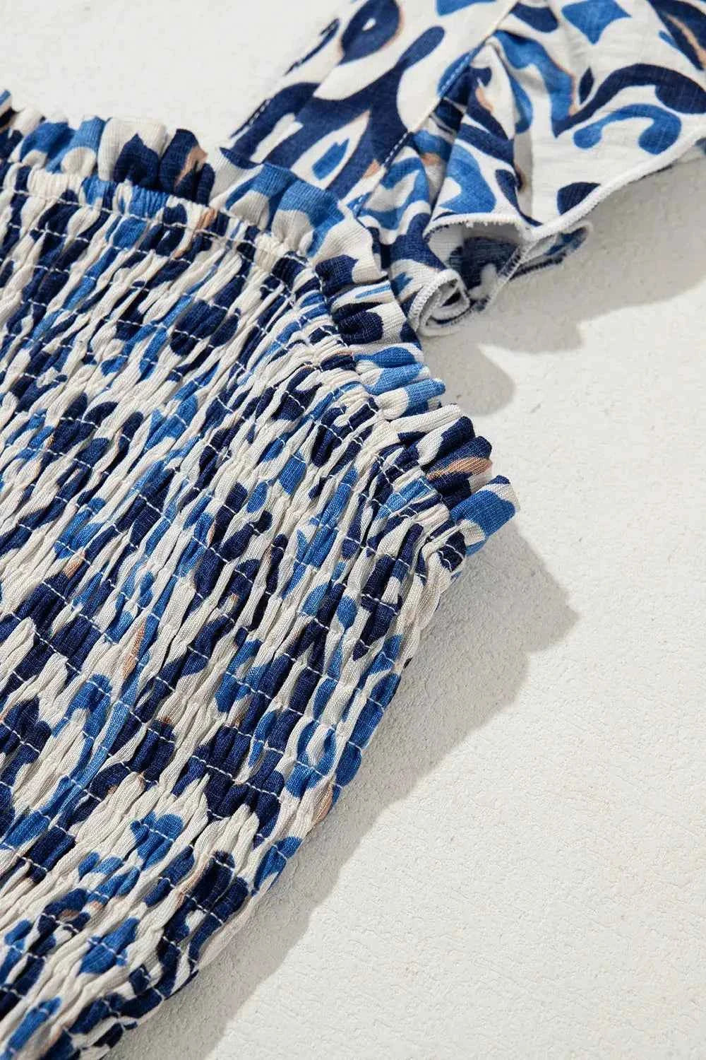 Smocked Printed Square Neck Boho Tiered Midi Dress