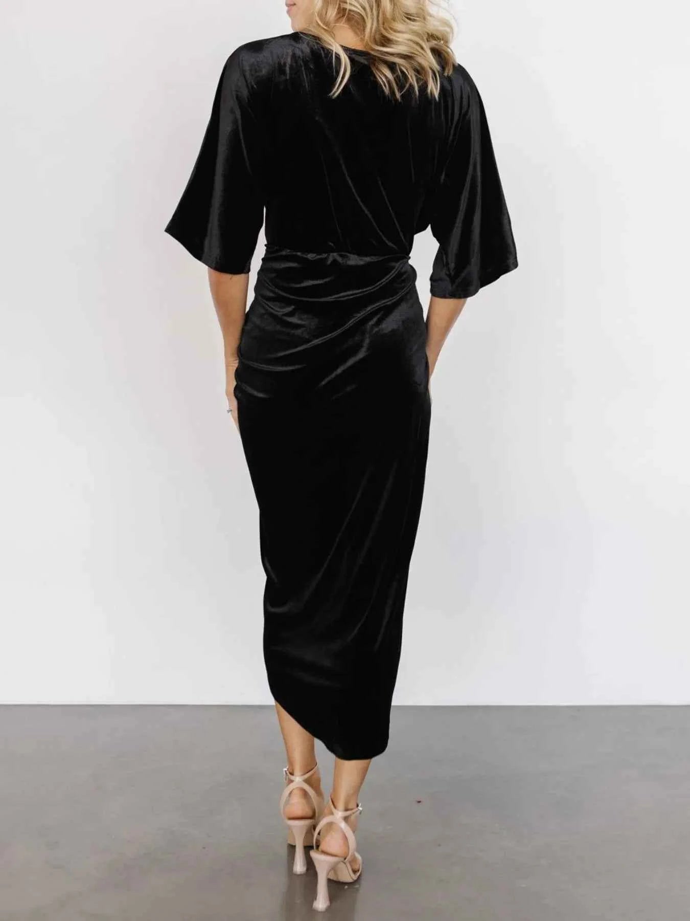 Ruched Surplice Half Sleeve Dress
