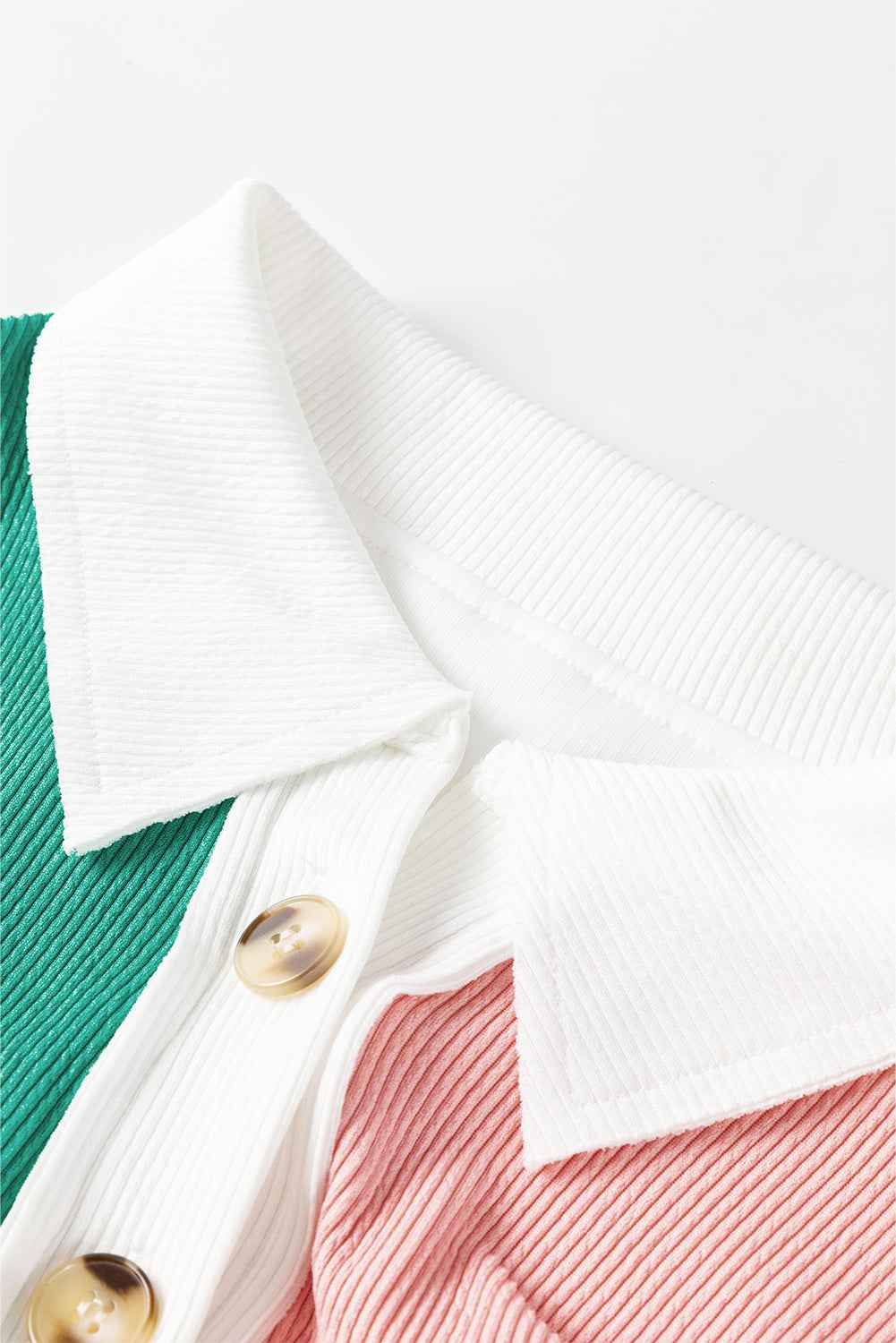 Colorblock Collared Ribbed Patchwork Pocketed Sweatshirt