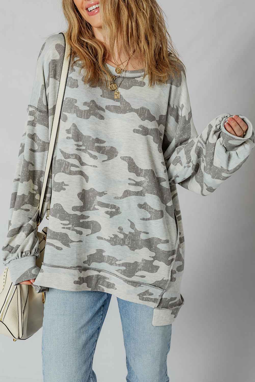 Retro Camouflage Exposed Seam Sweatshirt