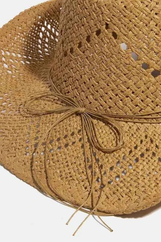 Fame Mixed Beaded Strap Western Fedora Straw Hat