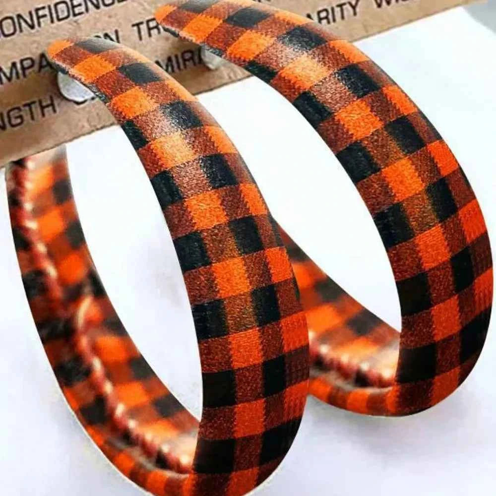 Plaid PU Leather Hoop Holiday Earrings